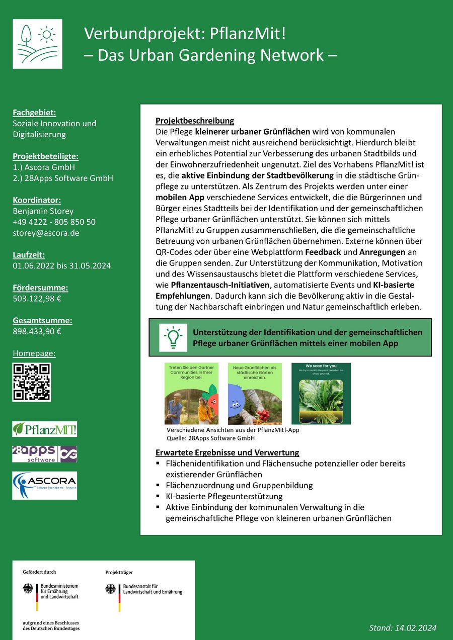Steckbrief des Projekts: PflanzMit! - Das Urban Gardening Network (PflanzMit)